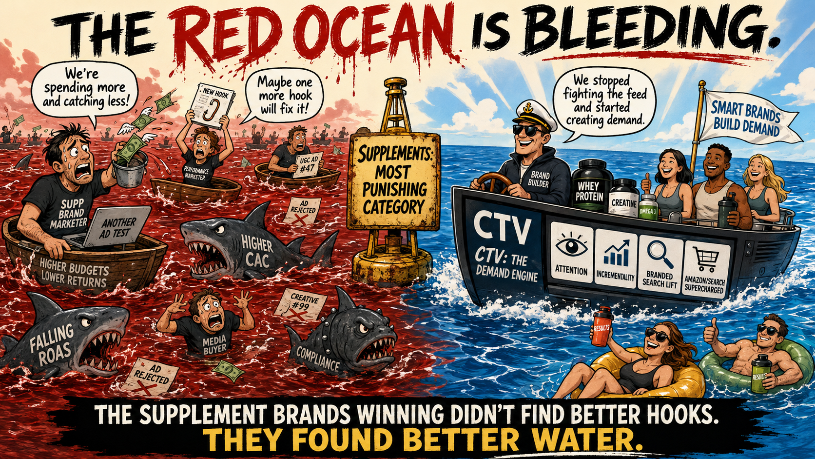 Featured image for the post The Red Ocean Is Bleeding: Why Supplement Brands Drowning in Meta Are Losing to the Ones Who Moved to CTV